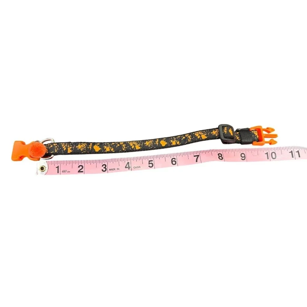 Adjustable Halloween-Themed Black & Orange Cat Collar With Safety Release Pom-Po